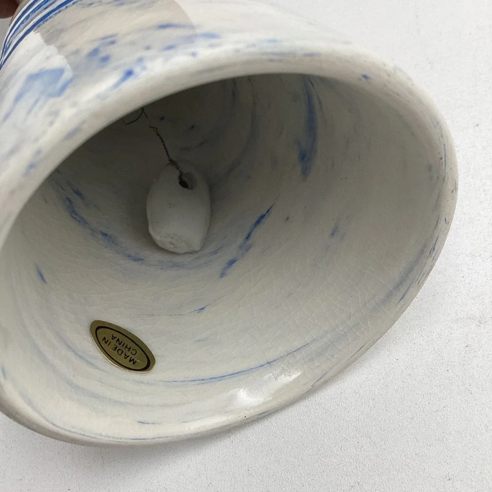 Vintage Gatlinburg Tennessee Souvenir Bell Blue White‎ Marble Ceramic